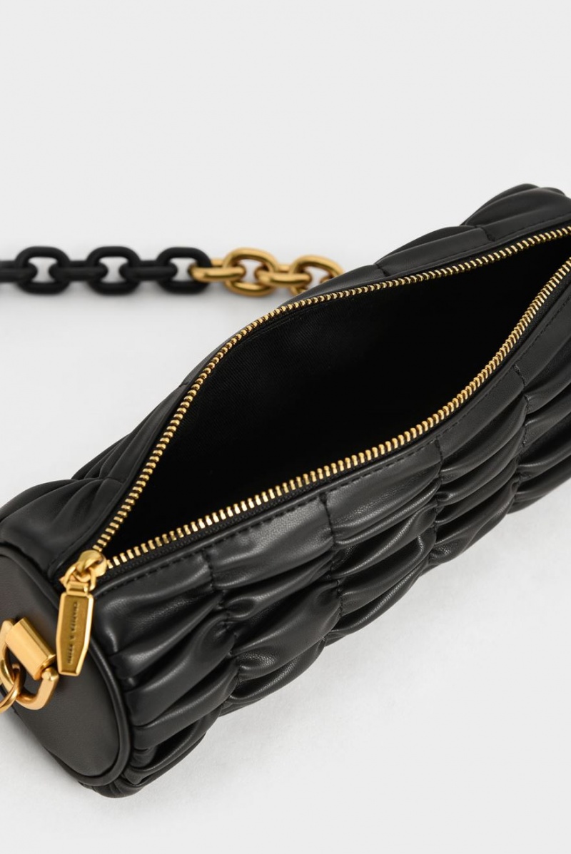 Geanta De Umar Charles & Keith Tallulah Ruched Chain-Handle Negrii | 038BESPMT